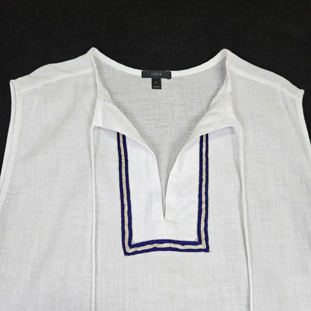 J.Crew Womens S Coverup White Sleeveless Tassel Beach Tunic C4368 Resort Cotton